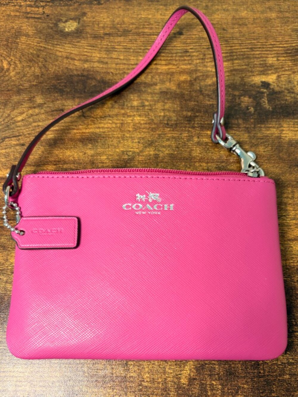 Coach Hot Pink Leather Wristlet Small Wallet Zip Pouch